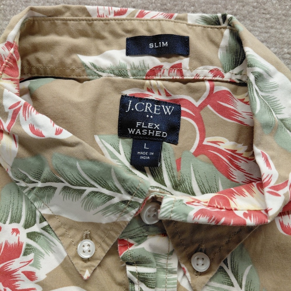 J.‎ Crew Flex Washed Men's Size L Slim Hawaiian Floral Short Sleeve Button Shirt - Picture 4 of 7